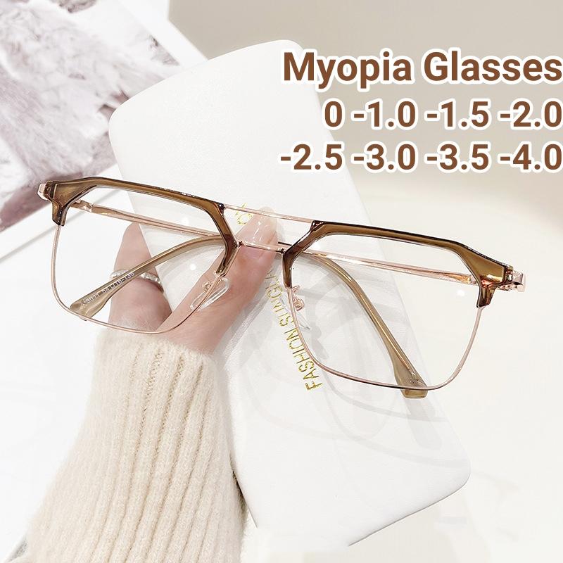 Double Beam Half Frame Business Myopia Eyewear Korean Trend Female Square Frame Eyewear Male Anti-blue Light Short Sight Eyewear