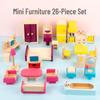 Wooden Dollhouse Play Set: Mini Furniture for Bedroom, Kitchen, Living Room & Parent-Child Interaction.