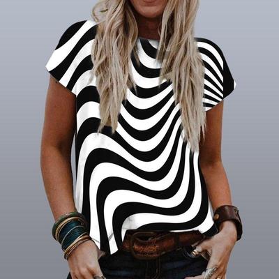 Женская летняя футболка тренд полосатый принт ретро мода футболки с коротким рукавом повседневные с принтом топы