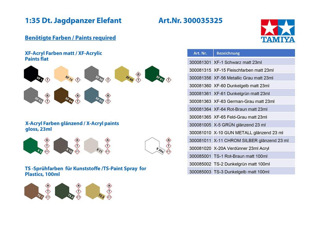Tamiya Military Miniature Series 325 German Army Heavy Tank Destroyer Elefant Plastic Model 35325 1/35 No.