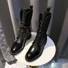 Patent Leather Women Boots British Style Flat Boots Black Pointed Toe Boots Handsome Motorcycle Boots Women's Boots Big Size 43