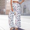 Women's Printed Wide Leg Pants With Pockets High Waist Drawstring Loose Casual Pants