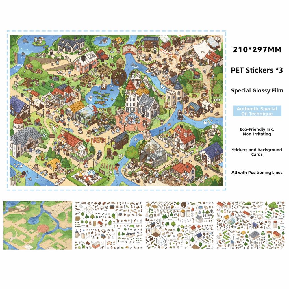 Large Size Mini Scene Stickers PET Die-cut Scrapbook Stickers 3D Stacking Stickers Creative Gifts