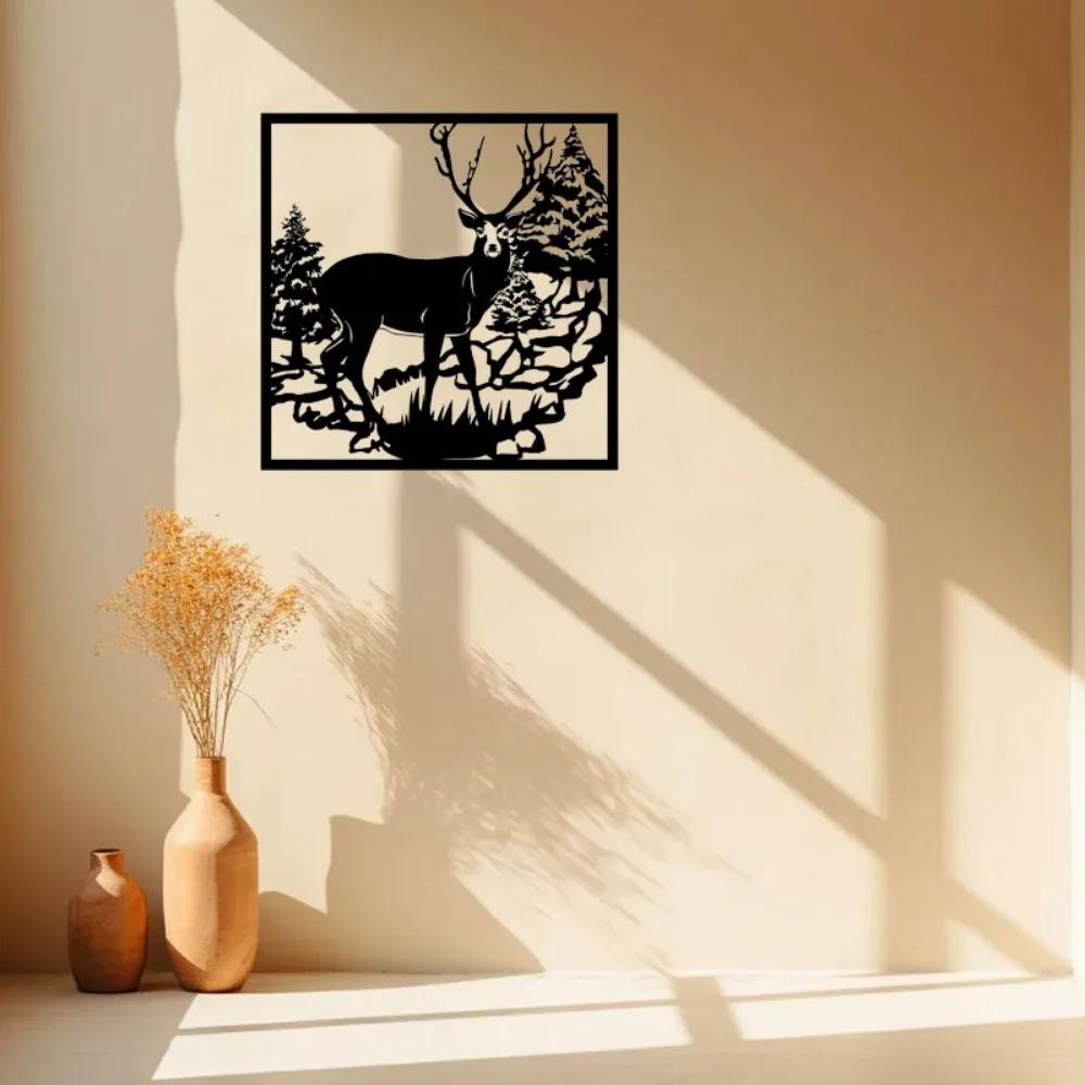 1pc Metal Wall Art Deer In The Forest Wall Decor Hanging Animal Metal Artwork Rustic Wall Decor Metal Wall Hanging