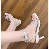 Fashion New Square Head Heels Luxury Rhinestone Strap Slingbacks Female Sexy Party Wedding Pumps Shoes Summer Women High Heel Sandals