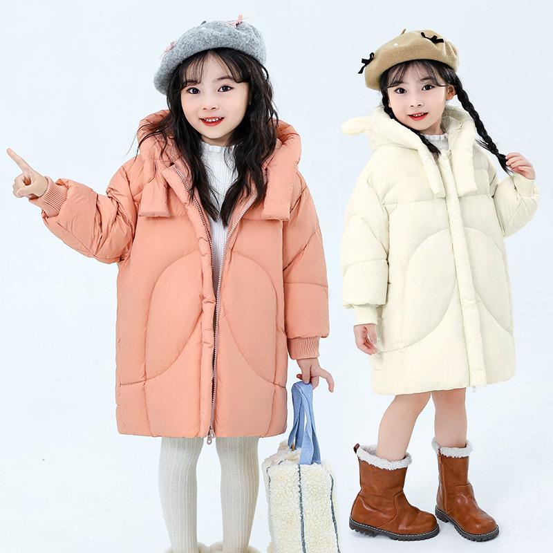 Пуховик для девочек средней длины, плюшевый и утолщенный, модное зимнее теплое пальто для маленьких девочек