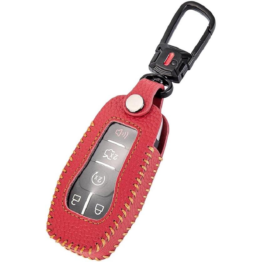for Ford Key Fob Cover Keychain Leather Car Smart Key Case Protector Holder Compatible with Explorer Mustang Fusion F150 Edge Lincoln MKZ MKC