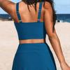 New Solid Color Women's Split Swimsuit Deep V Hollow Top High Waist Culottes Women's 2-piece Swimming Set