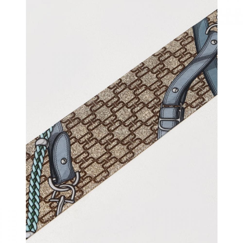 Daks Brown Dd Pattern Twilly Silk Scarf Dcsc6e381w2