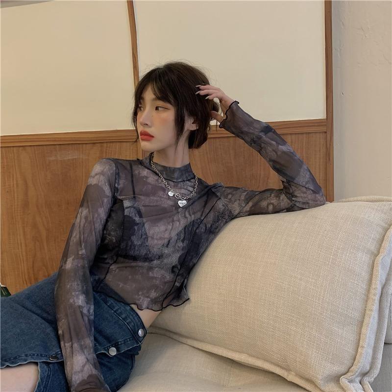 Женские футболки с длинным рукавом с принтом тай-дай, летние солнцезащитные укороченные топы, модные уличные газовые топы в корейском стиле, шикарные подростковые ретро