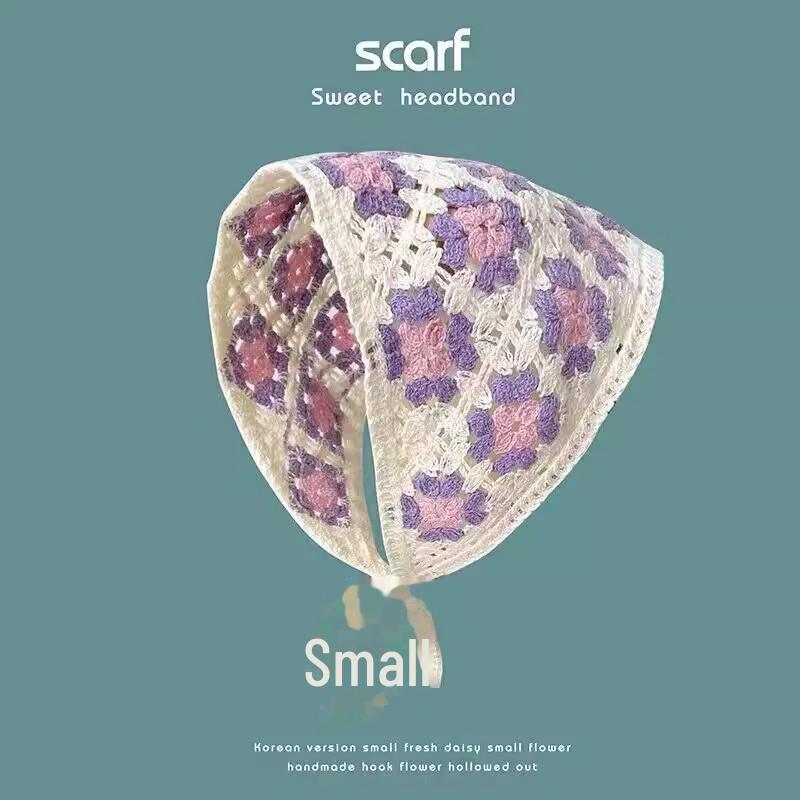 Весенне-осенний корейский треугольный шарф и повязка для волос крючком - милый цветочный стиль для женщин и девочек