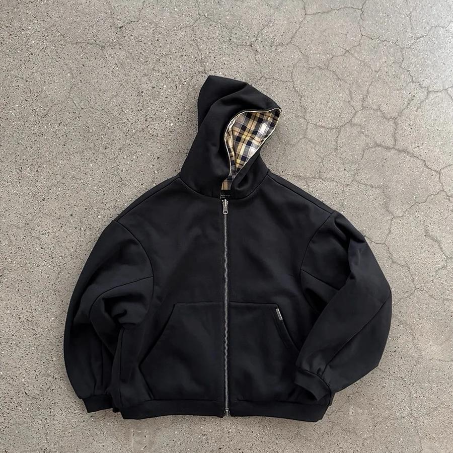 RogueWave Korean Dark Simple Wear On Both Sides Zip Up Sweatshirts New Popular Necessary Breathable Solid Long-Sleeves Aesthetic Clothes