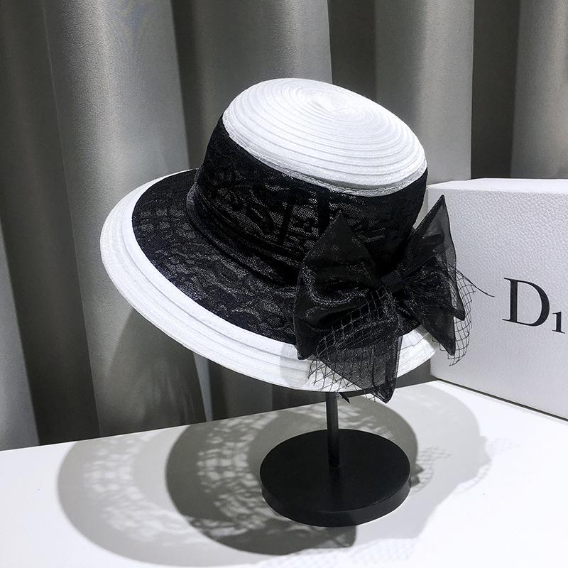 Летняя модная кружевная сетчатая шляпа-ведро женская в стиле Хепберн, цветной ретро-цилиндр, элегантный козырек с бантом