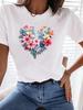 (Азиатский размер) любовь сердце цветок милый принт женская одежда футболка женская мода футболка топ женщина короткий рукав графические футболки