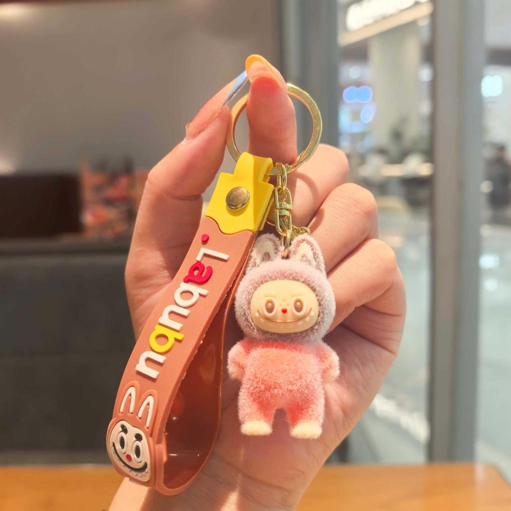 Cartoon Flocking Key Chain Cute Doll Key Pendant Schoolbag Small Gift