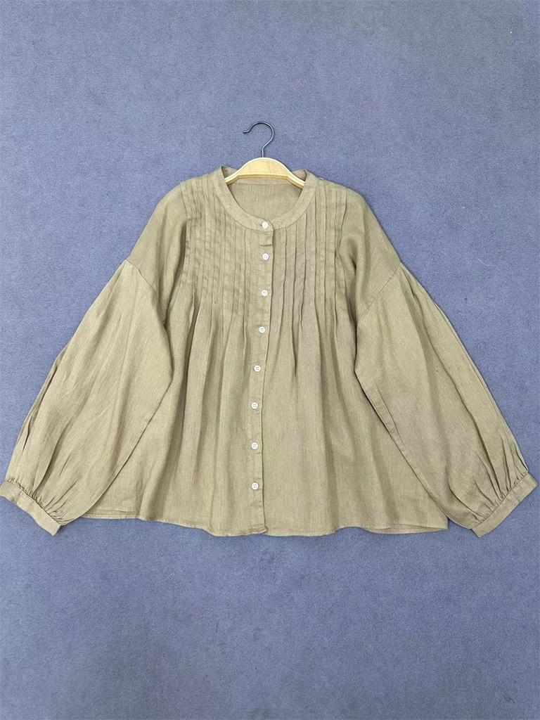 Johnature Осенний женский японский топ с круглым вырезом, свободный кардиган с длинным рукавом, винтажный повседневный плиссированный топ