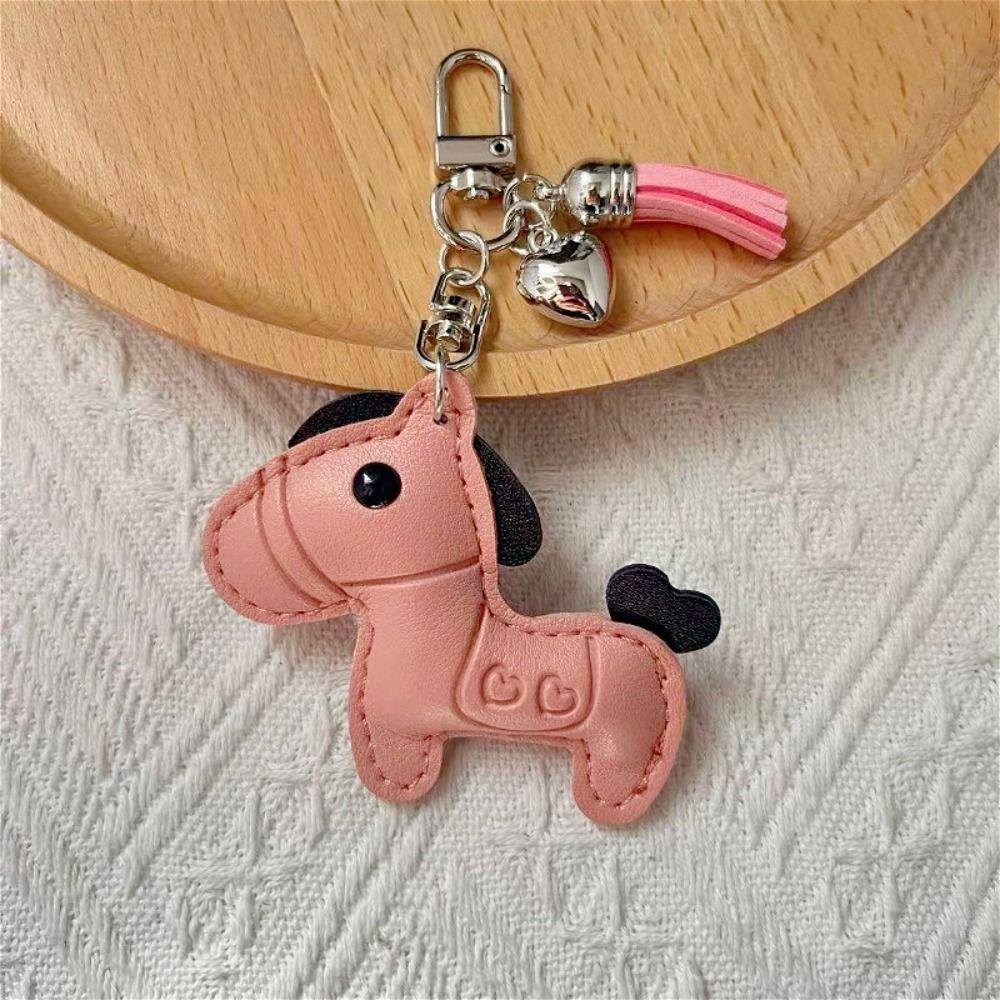 Cartoon Pu Leather Horse Key Chain Heart Zodiac Pony Bag Hanging  Year of The Horse
