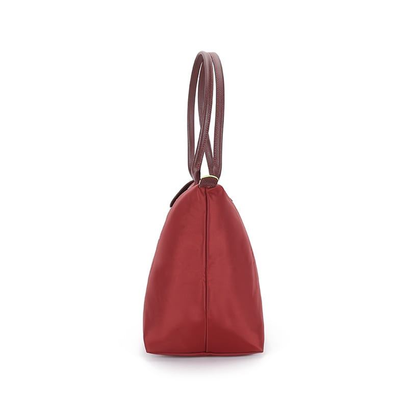 LONGCHAMP Le Pliage Green Recycled Canvas With Leather Trim Tote Handbag, Shoulder Bag Women's Red 1899919P59
