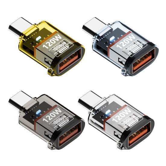 Адаптер Type-C Male to USB A Female 120 Вт USB 3.2 Gen2 адаптер Двусторонний 10 Гбит/с передача данных Прозрачный корпус адаптер