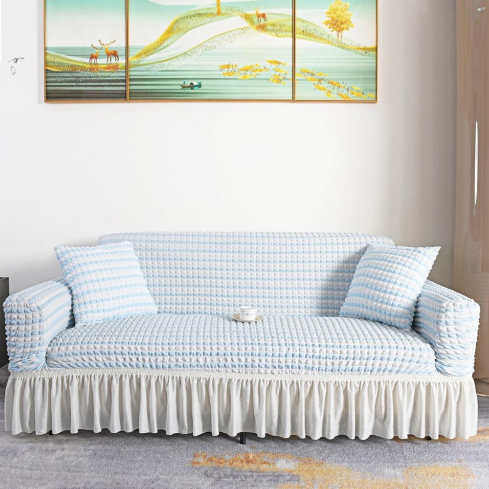 Эластичный чехол на диван Полностью эластичный Универсальный дизайн с юбкой Противоскользящий Защита от кошек Пузырчатая сетка Всесезонный Защитник для дивана
