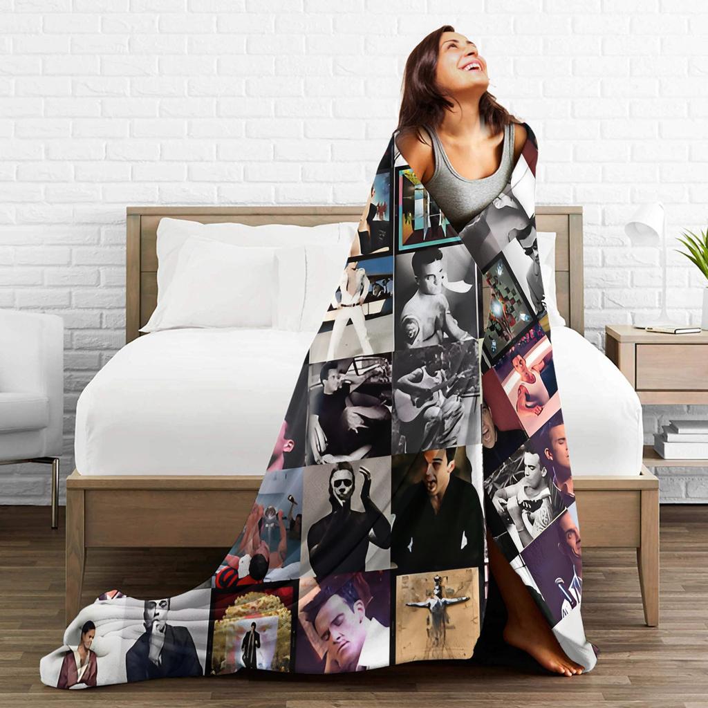 Robbie Williams Tour Flannel Blankets Soft Durable Throw Blanket for Bedroom Airplane Travel Aesthetic Bedspread Sofa Bed Cover