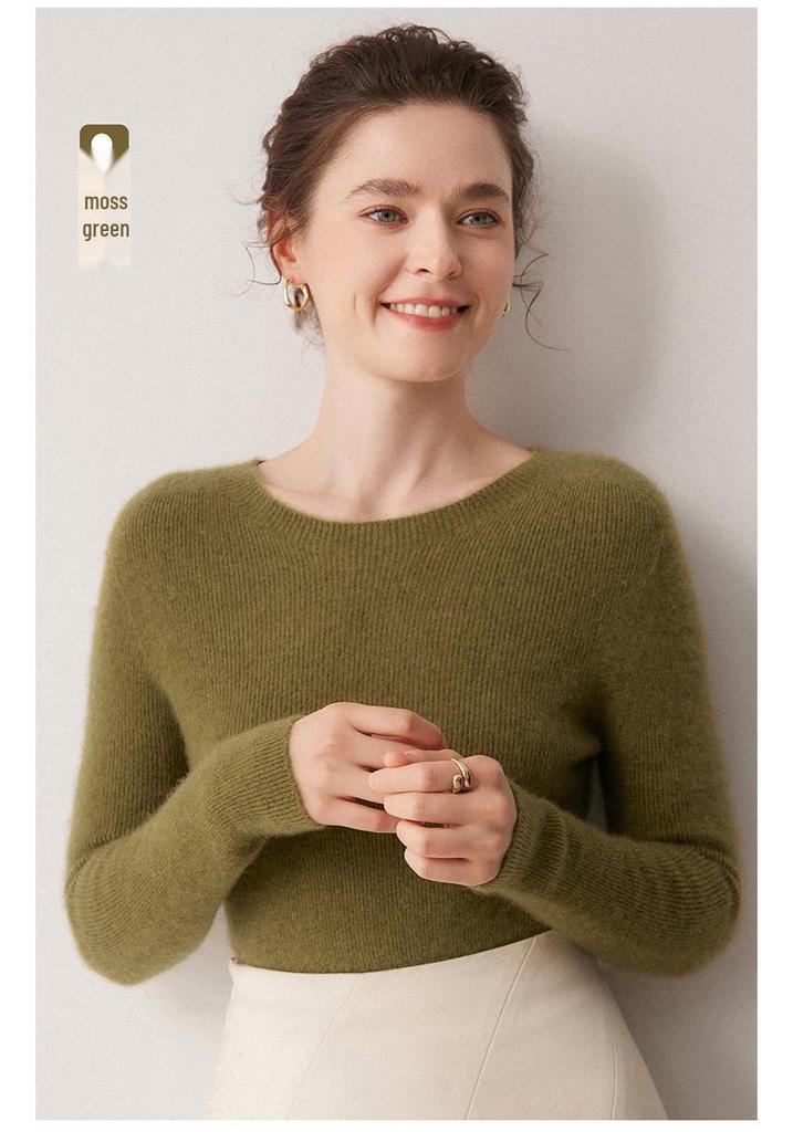 Women's Striped 100% Cashmere Round Neck Sweater - Autumn/Winter Collection