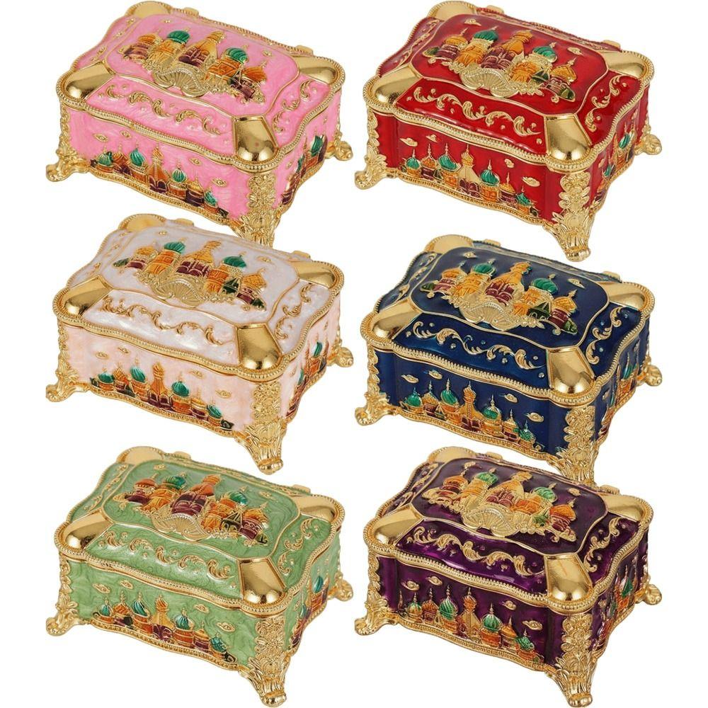 Mini Portable Jewelry Storage Box Enamel Zinc Zinc Alloy Dresser Display Ring Storage Jar Wedding Gifts