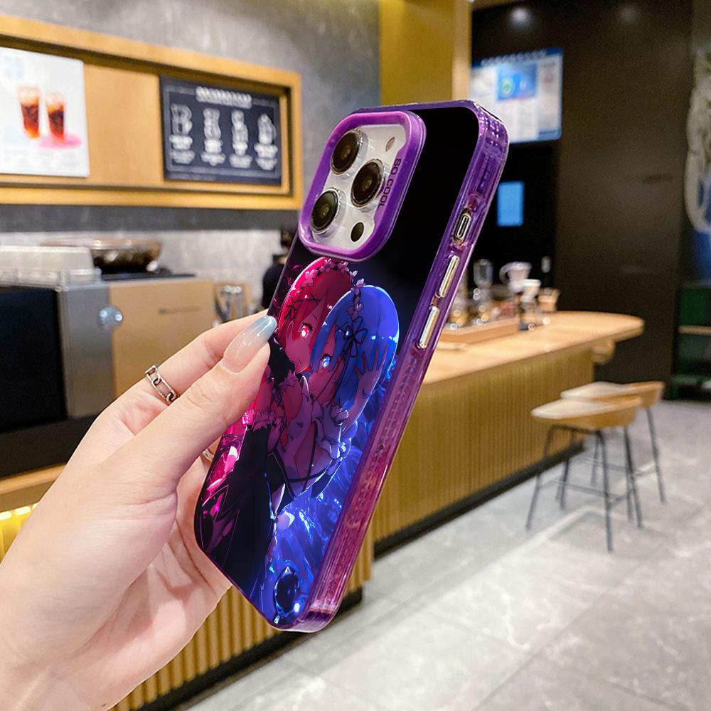 ReZero Rem Ram Purple Translucent Mobile Phone Case for iPhone 17 16 15 14 13 12 11 X XR XS Air Pro Max Plus Colorful Cover