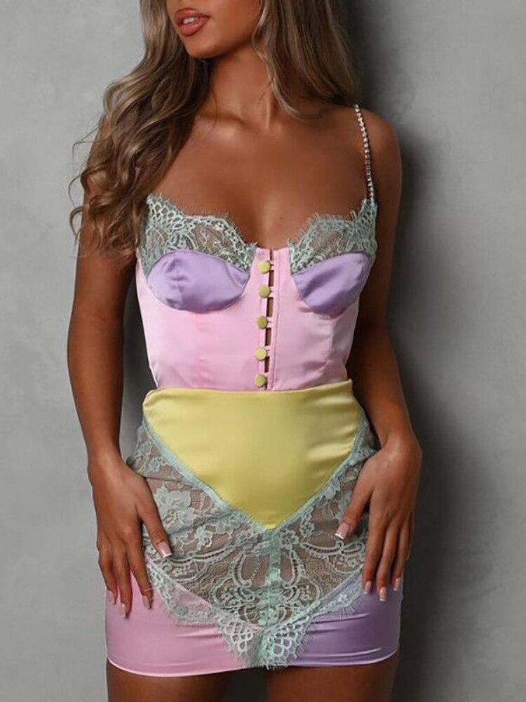 Элегантное облегающее сексуальное женское платье для женщин, летние кружевные лоскутные мини-платья для вечеринок, женский халат Femme Ladies Vestidos Mujer