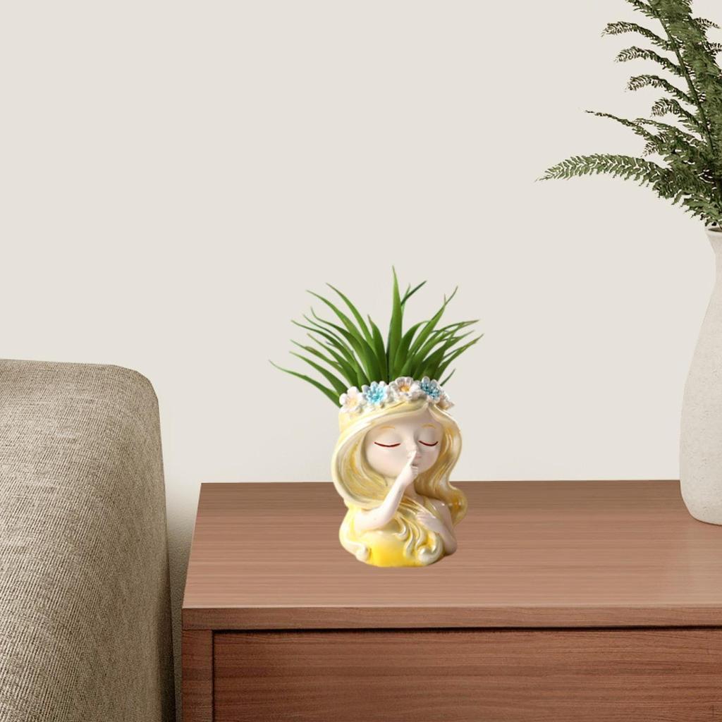 Горшок для растений в виде головы феи, декоративная ваза, креативный декор, мультяшный орнамент из смолы, лицо девушки, цветочный горшок