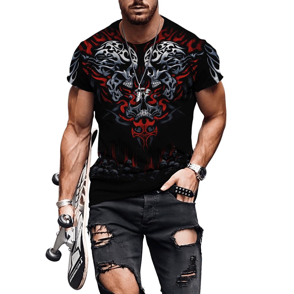 Summer Men T-Shirts 3D Printed Devil and Angel Skull Hip Hop Breathable Casual Round Neck Tops Short Sleeves Clothing