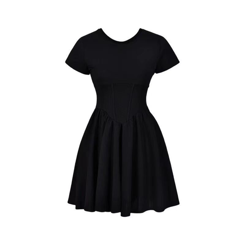 Feeling Hepburn style women's summer new design feeling waist and thin age reduction short dress black dress