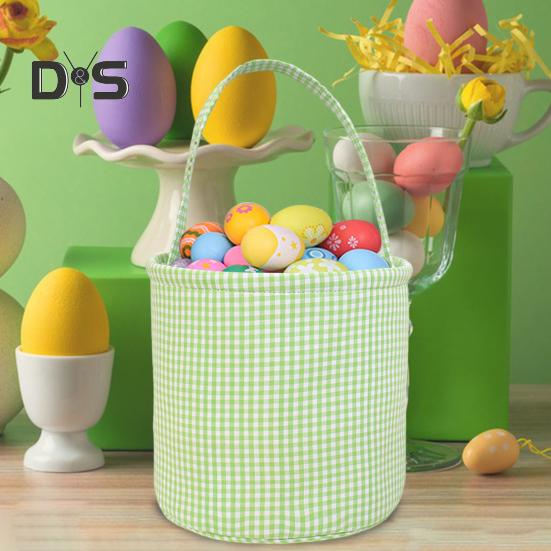 Пасхальное ведерко в клетку для детей, сумка для хранения в детской, подарочная корзина для новорожденных с ручкой для вечеринок по поиску пасхальных яиц