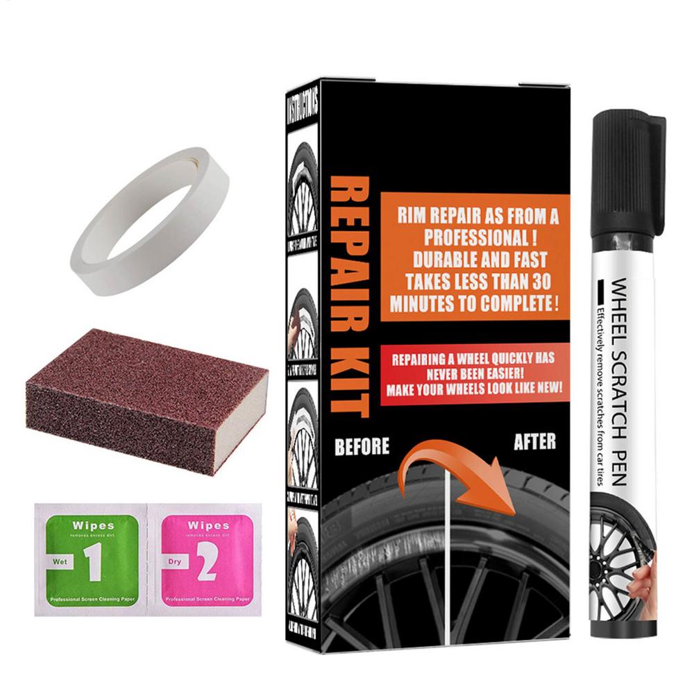 Wheel Rim Repair Kit Automotive Black Alloy Wheel Rims Paint Fill Pen Set Car Wheel Repair Quick Dry Coverage For Black Tire Rim