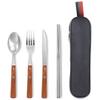 KXLCGYK 5-Piece Cutlery Set, 18-8 Stainless Steel with Wooden Handle, Spoon, Hollow Chopsticks, Fork, Knife, and Storage Bag, Portable for Camping, BB