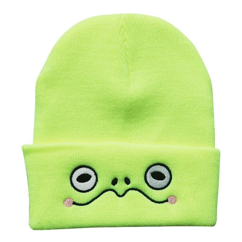 New men's and women's autumn and winter trendy cartoon beanie with sad frog eyes embroidery, warm knitted pullover hat