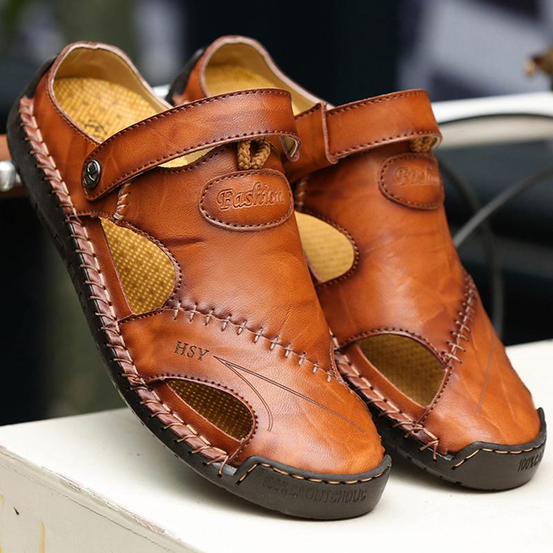 Men's Large Size Leather Beach Sandals