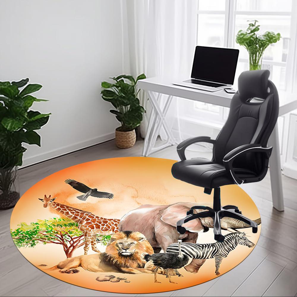 1pc Savannah Wildlife Chair Carpet for Office, Non slip, Soft and Durable Office Rug