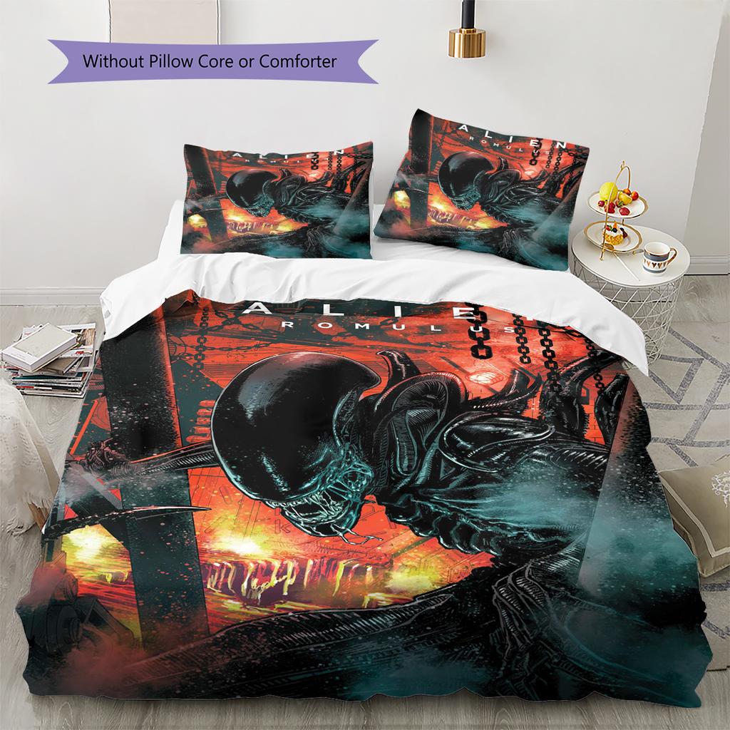 Aliens Pattern Bedding Quilt Set Quilt Cover Pillowcase Home Decoration Gift (1 * duvet cover + 2 * pillowcase, without core)