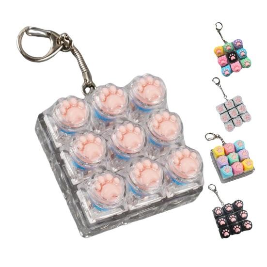 Cat Paw Keyboard Fidget Toy 9-in-1 LED Light-up Keyboard Keychain Decompression Button Finger Clicker Toy Work Travel Stress Relief Desk