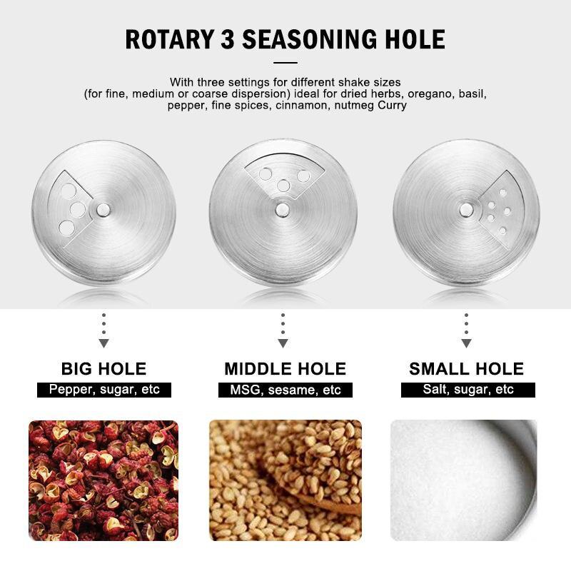 Банки для приправ из нержавеющей стали, стеклянная бутылочка для разбрасывания, горшок для приправы для барбекю, бутылка для перца, держатель для зубочисток, вращающаяся солонка
