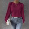 Women's Fashionable Round Neck Long Sleeved Solid Color Loose Shirt Top