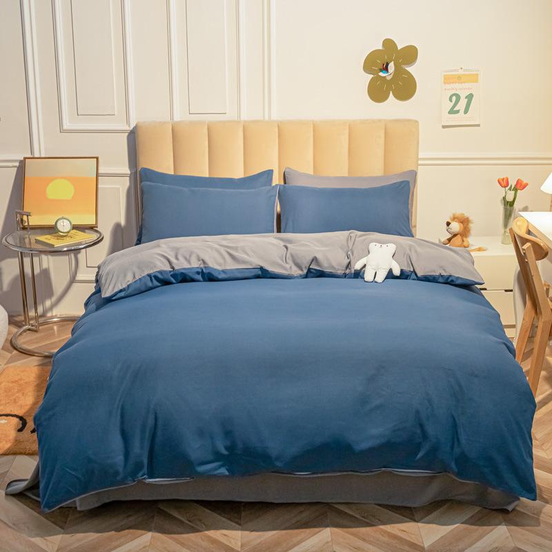 Однотонные наборы из четырех предметов из мытого хлопка, утолщенные простыни с начесом, три комплекта