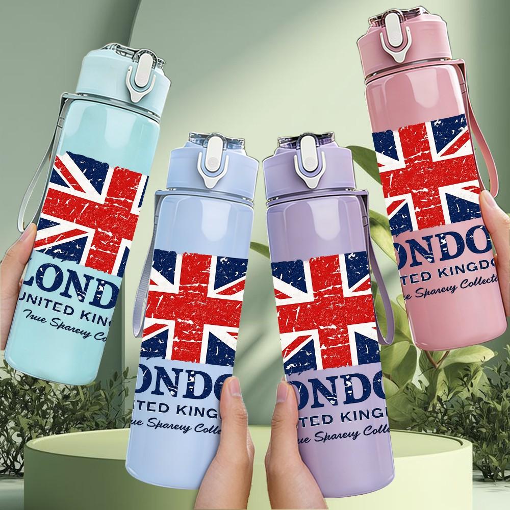 1PC Union Jack London Flag 750ml Color Plastic Sports Water Bottle Leakproof Flip Straw Lid Suitable for Sports Office Home Use
