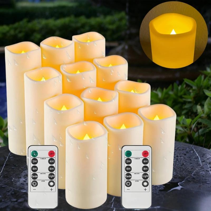 Outdoor Waterproof Flameless Candles Battery Operated LED Pillar Candle with Remote Timer for Home Wedding Holiday Decor