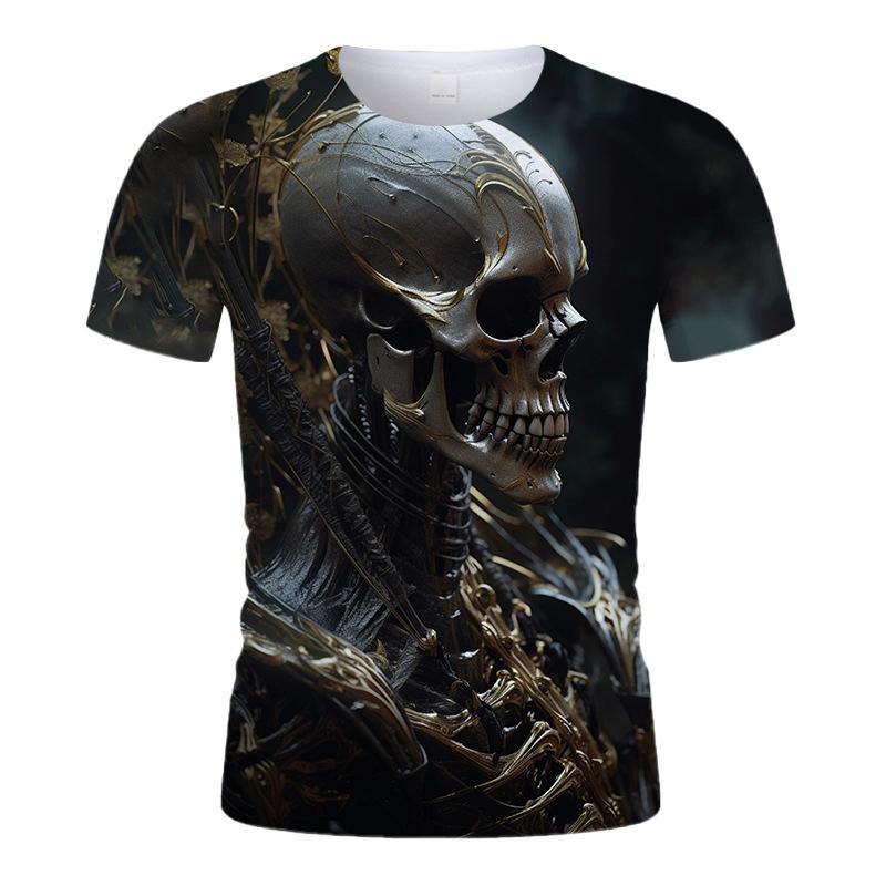 Q Edition Cute Skull Summer Men T Shirts Lightweight Breathable Casual Kids Round Neck Sleeve Short Streetwear Oversized Tops