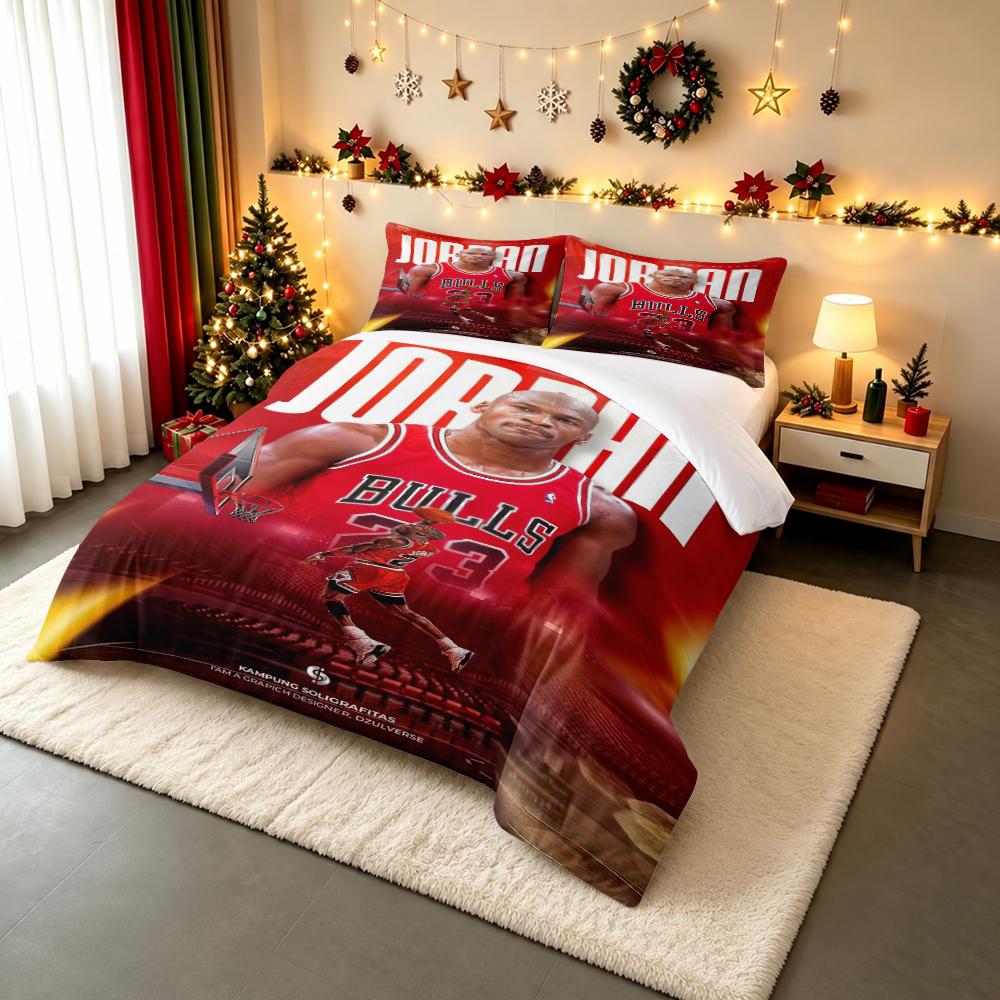 Michael Jordan Bulls 23 Basketball Bedding set (1 duvet cover, 2 pillowcases, duvet not included), Red Dunking Champion Art Print