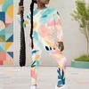 Girls Black Beige Printed Round Neck Long Sleeve Top Fitted Pants Two Piece Set
