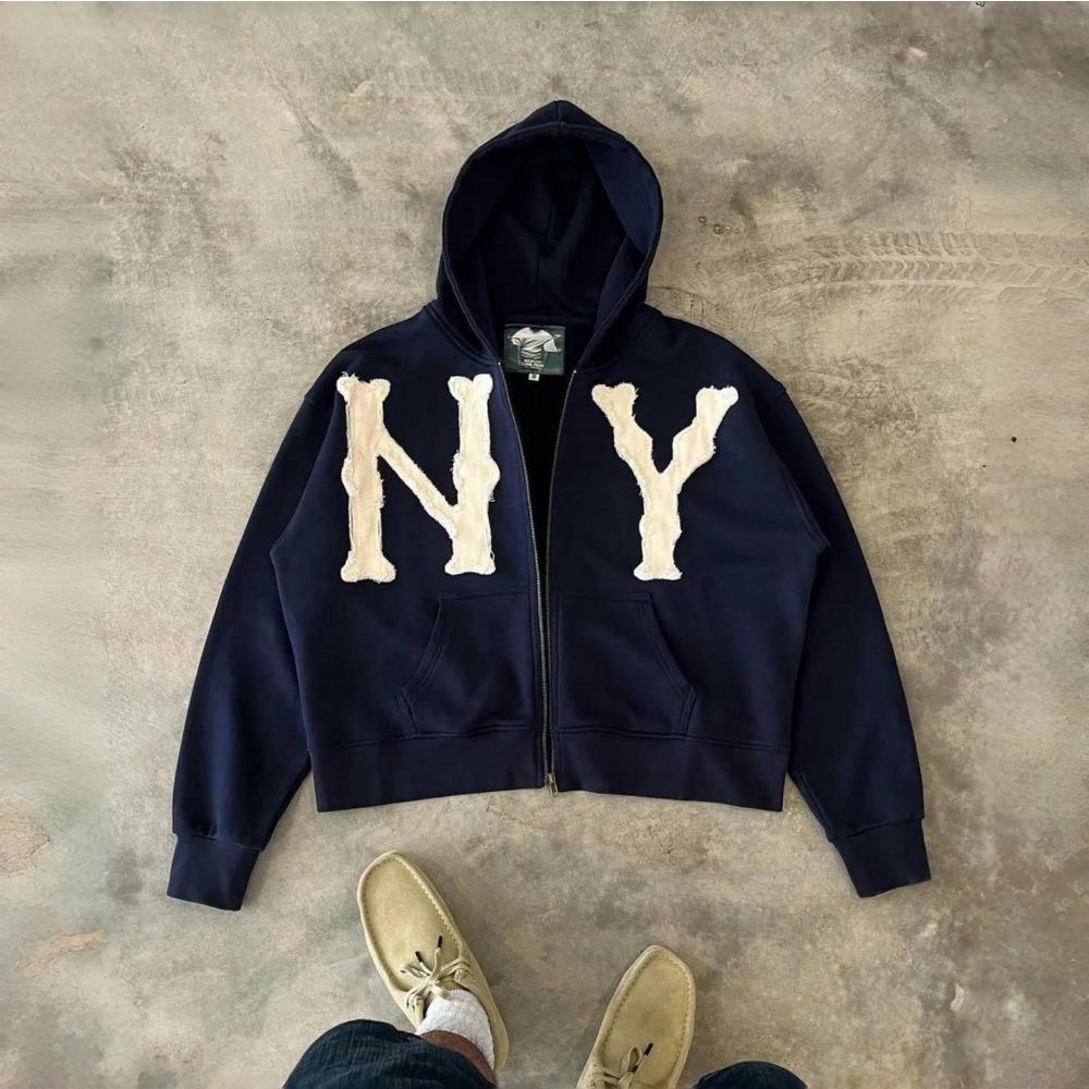 ZYLLO Y2k Harajuku Retro Trendy Brand Letter Embroidery Oversized Swetshirt Women High Street Fashion Loose Zipper Hoodie