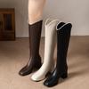 Модные женские модные высокие сапоги на блочном каблуке, зимние новые сапоги с квадратным носком и задней молнией, противоскользящие и износостойкие